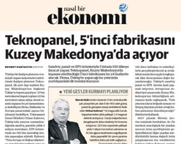 Nasıl Bir Ekonomi: ''Teknopanel 5'inci fabrikasını Kuzey Makedonya'da açıyor''