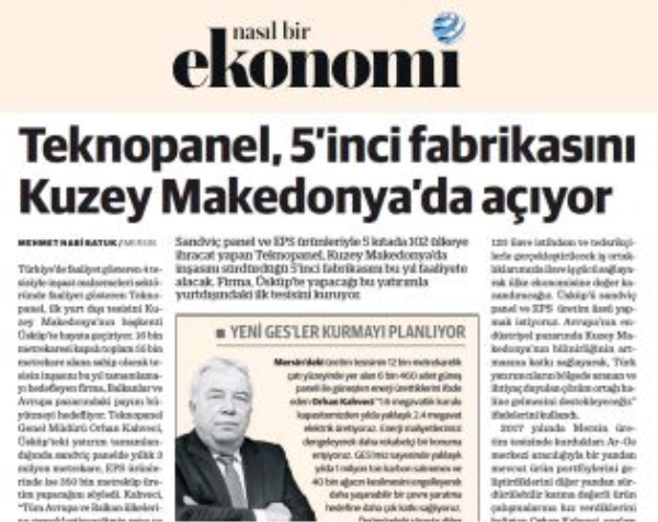 Nasıl Bir Ekonomi: ''Teknopanel opens its 5th factory in North Macedonia''