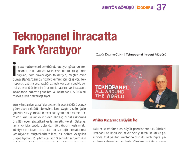 İzodergi - "Teknopanel fait la différence dans les exportations"