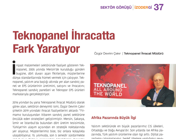 İzodergi - "Teknopanel İhracatta Fark Yaratıyor"