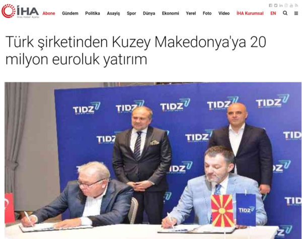 İha.com.tr: "Eur 20 million worth investment to North Macedonia from a Turkish company"