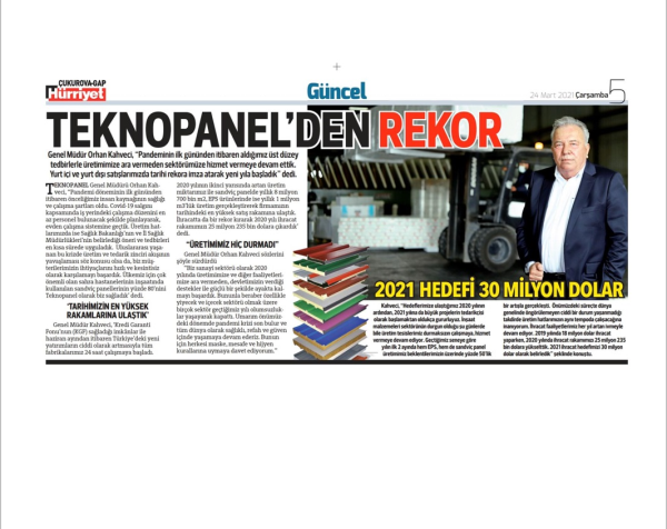 Hurriyet Newspaper: "A Record From Teknopanel"