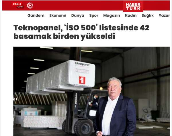 Haberturk.com:"Teknopanel поднялась на 42 позиции в списке ISO 500"