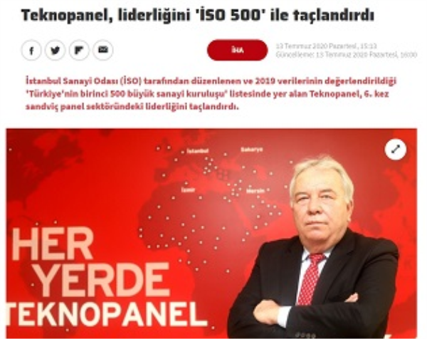 Haberturk.com - Teknopanel, Liderliğini ‘İSO 500’ ile Taçlandırdı.