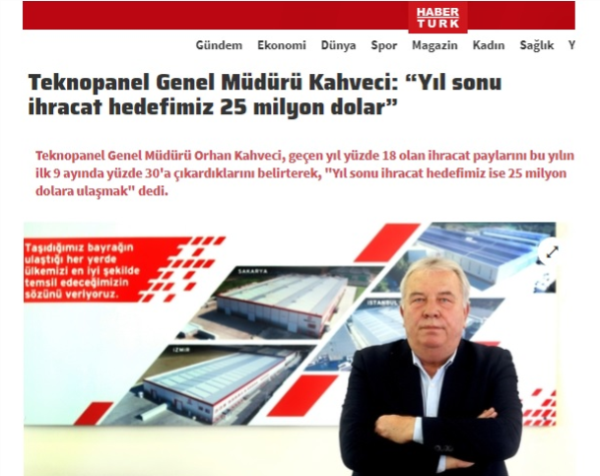 Haberturk.com-"Наша цель экспорта на конец года - 25 миллионов долларов."