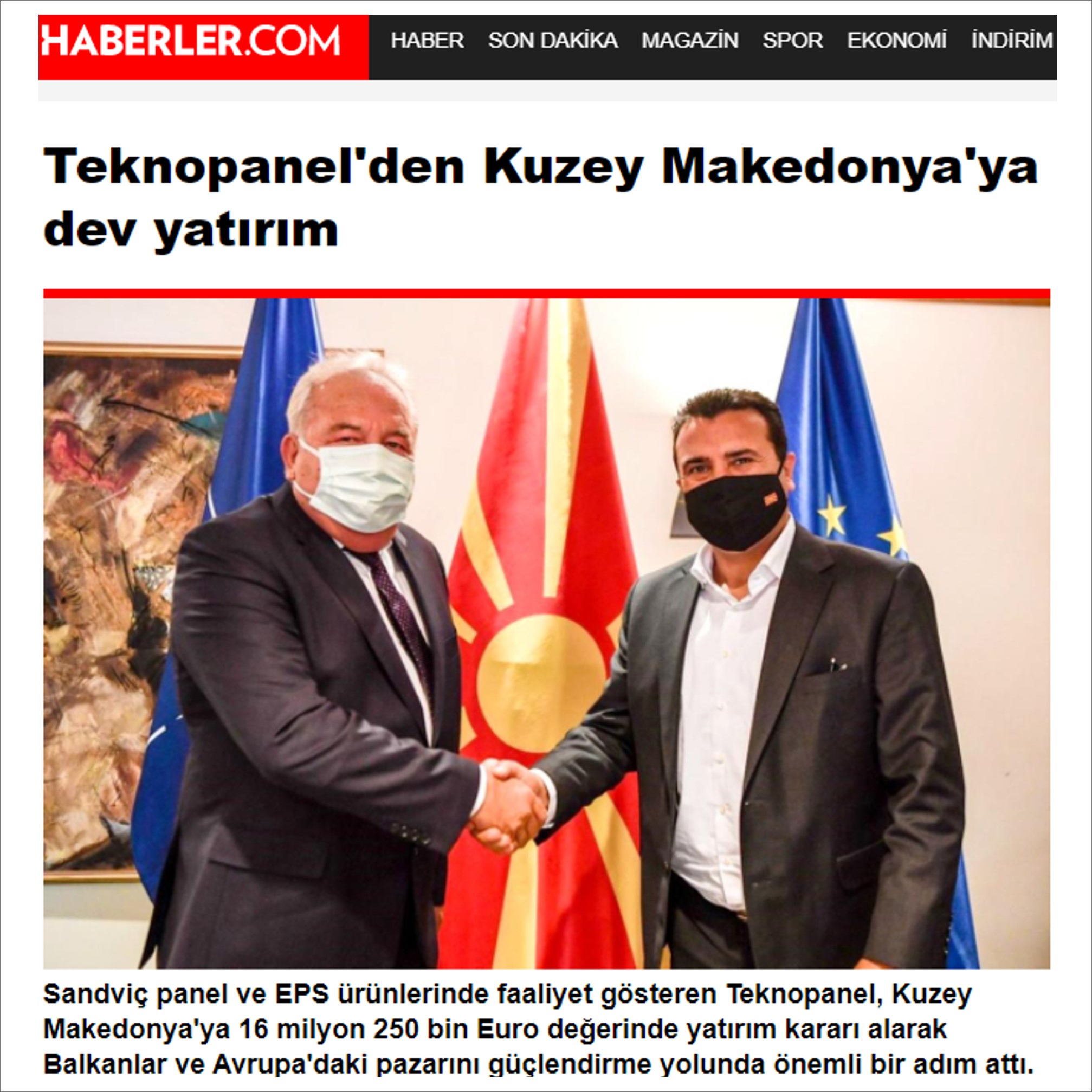 Haberler.com-"Huge Investment Decision from Teknopanel to North Macedonia"