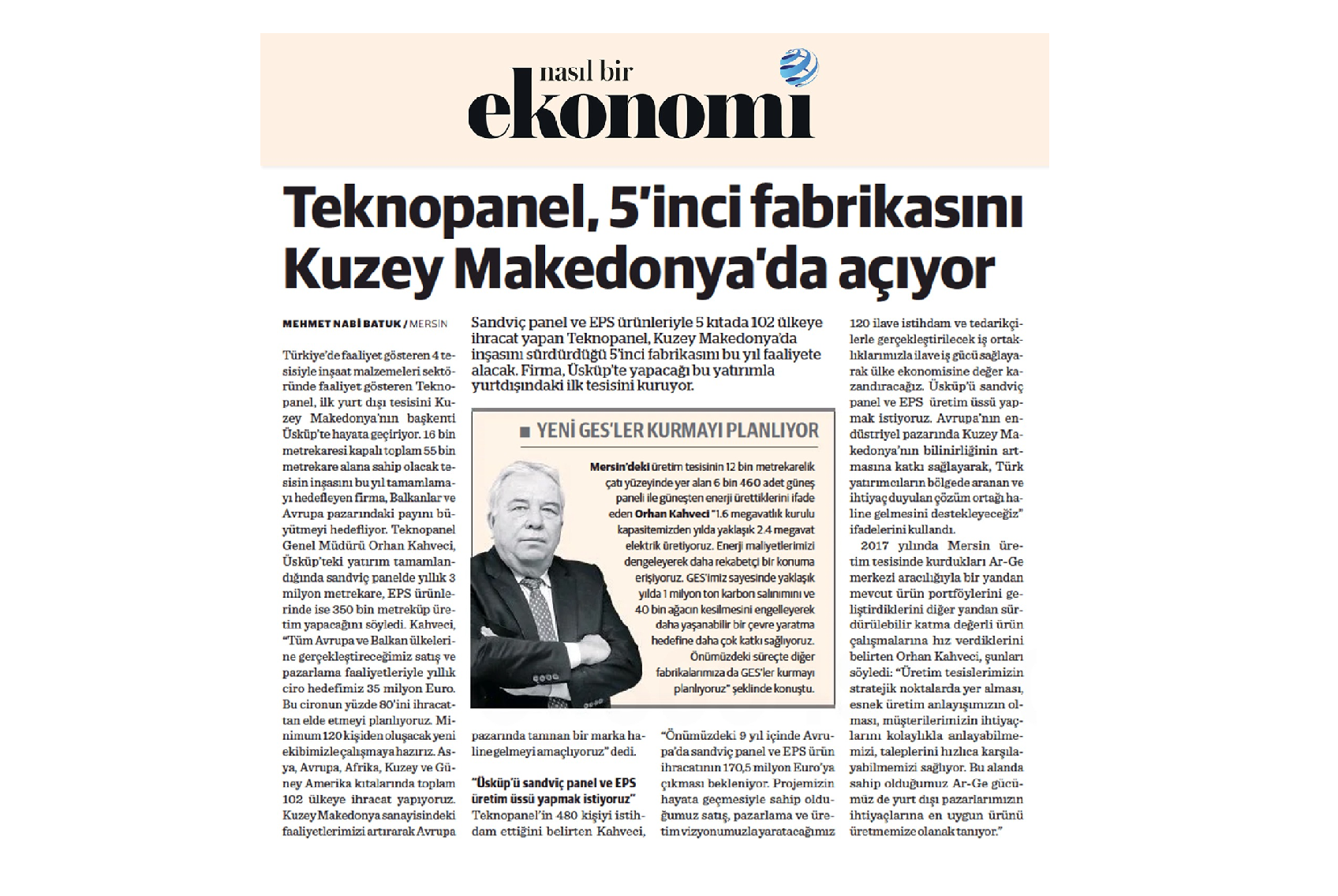 Nasıl Bir Ekonomi: ''Teknopanel opens its 5th factory in North Macedonia''