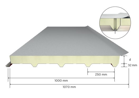 Panneau Pour Couverture Avec Membrane à 5 Nervures-Tôle Unique